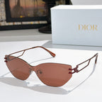 Dior cat-eye sunglasses with brown lenses and rose-gold tone frame, brown arms