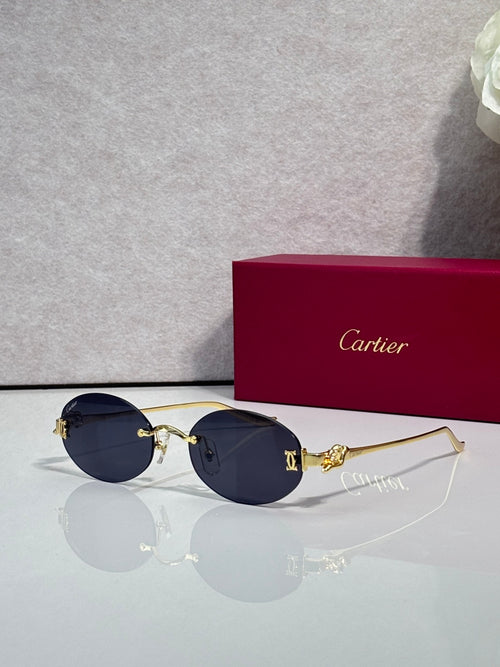 Round dark-tinted sunglasses with gold-tone metal frames and thin gold temples