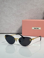 Sunglasses with black round frames and dark navy tinted lenses