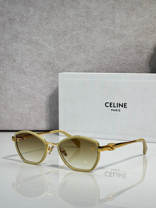 Celine sunglasses with round gold frames and light tinted lenses