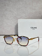 Celine sunglasses with round tortoiseshell frames and tinted lenses, gold-tone hardware