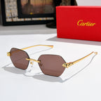 Sunglasses with brown hexagonal lenses and gold-tone ornate temple details
