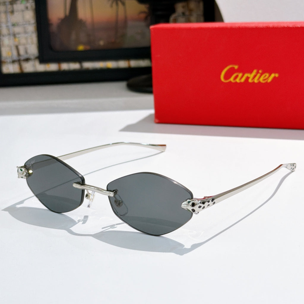 Silver-tone round sunglasses with dark lenses and patterned temple accents