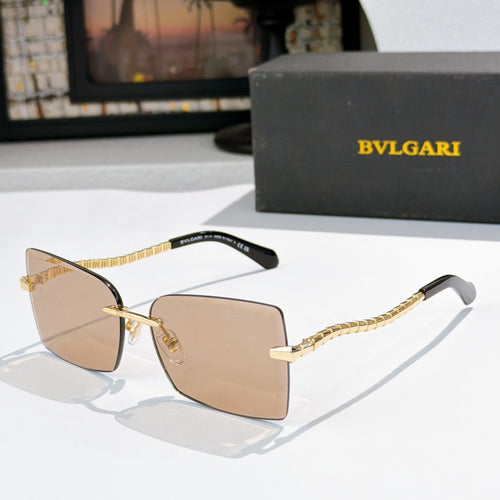 Bvlgari square sunglasses with light brown lenses and gold chain temple arms