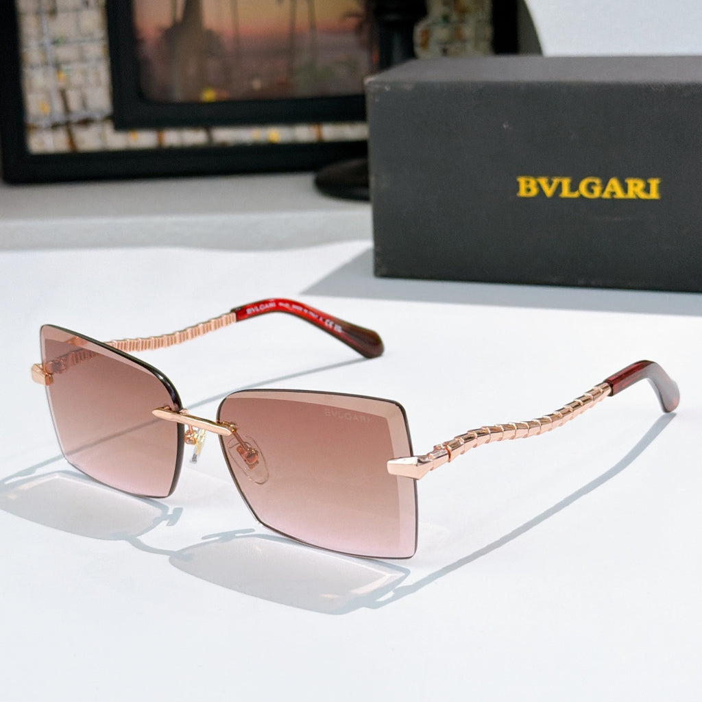 Bvlgari square sunglasses with pink lenses and gold chain temple arms