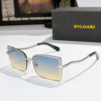 Bvlgari square sunglasses with blue lenses and gold chain temple arms