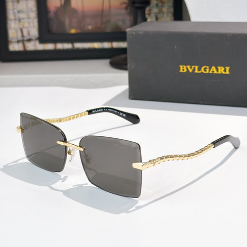 Bvlgari square sunglasses with dark lenses and gold chain-style temple arms
