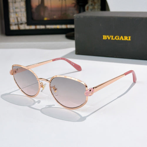 Bvlgari cat-eye glasses with rose-gold frame and gray tinted lenses