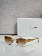 Celine glasses with gold frame, light brown lenses, and beige temple accents