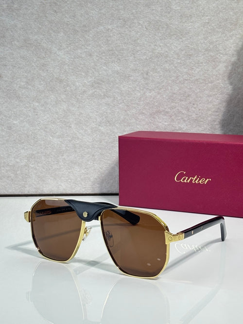 Cartier gold aviator sunglasses with brown lenses and dark temples