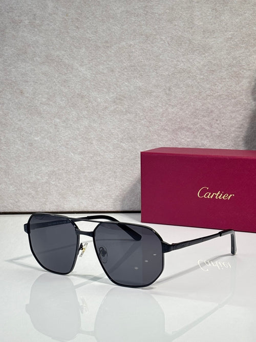 Cartier sunglasses with black metal frames and square dark tinted lenses