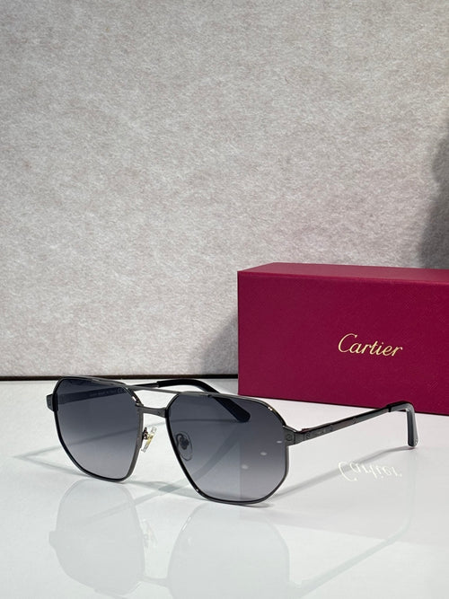 Cartier sunglasses with black frames and dark gray mirrored lenses