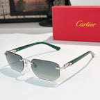 Cartier sunglasses with green frame and silver temples, dark gray lenses
