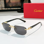 Cartier sunglasses with dark green frame and gold temples, dark lenses
