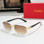 Cartier sunglasses with dark green frame and gold temples, beige lenses