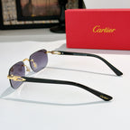 Cartier sunglasses with dark green frame and gold hardware, purple lenses