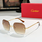 Cartier sunglasses with brown tinted lenses and gold metal frame, side profile