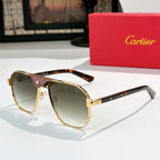 Cartier sunglasses with tortoiseshell frame, gold bridge, and smoke gray lenses.