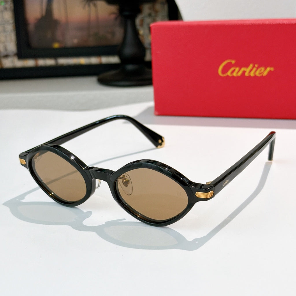 Cartier glasses with black round frames and tinted lenses