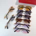 Cartier sunglasses set with mixed frames and tinted lenses, gold accents and black temples.