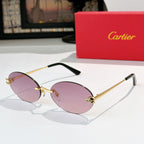 Cartier glasses with round gold metal frame and purple tinted lenses, black temple tips