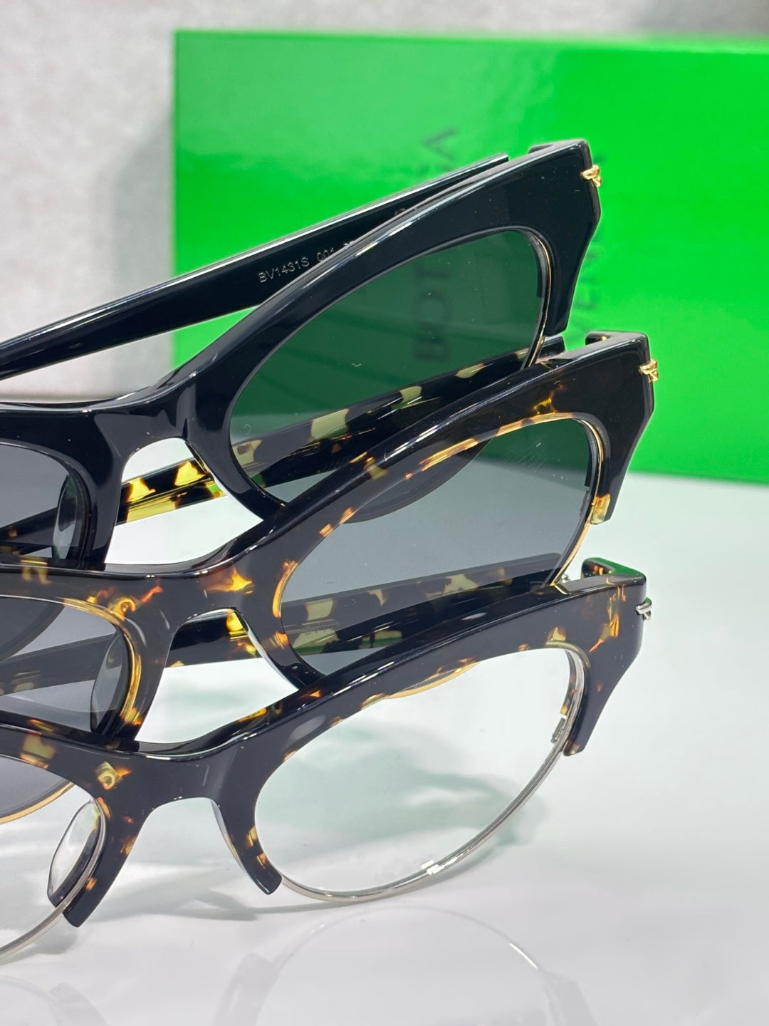 Bottega Veneta glasses stacked pair with tortoiseshell frames and clear lenses