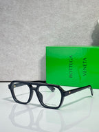 Dark blue rectangular eyeglass frames with clear lenses