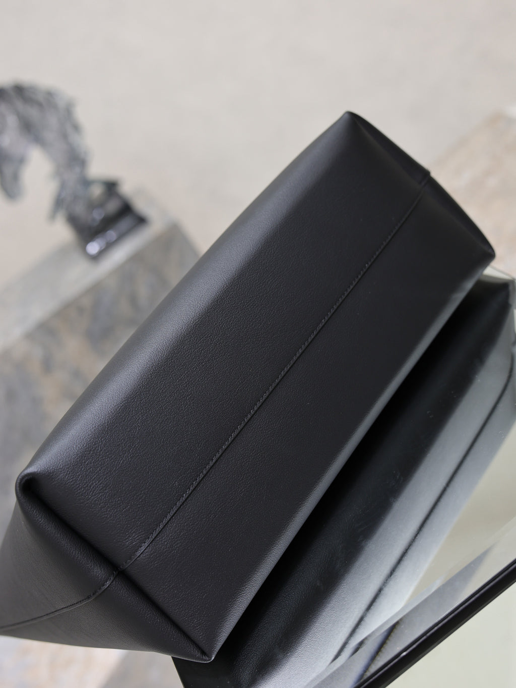 YSL black tote bag side panel with seam detail