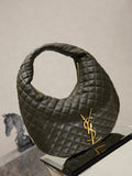 Quilted hobo shoulder bag in dark olive with gold YSL logo on front