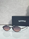 Metal round sunglasses with black frame and purple gradient lenses
