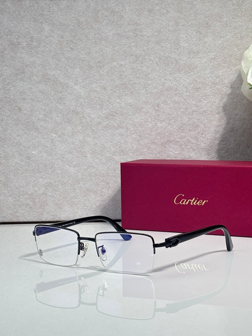 Cartier glasses with black frame and clear rectangular lenses, metal temples