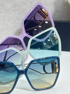Dior sunglasses set of three: lavender, light blue, and dark blue square frames