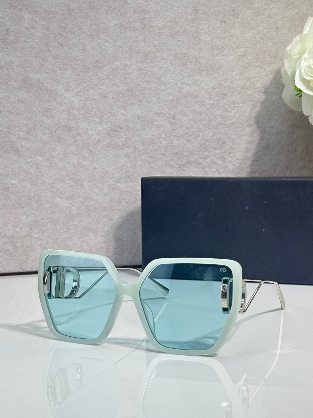 Dior square sunglasses in mint with pale blue gradient lenses