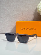 Louis Vuitton square sunglasses, dark navy frame with tinted dark lenses