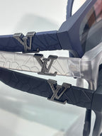 Sunglasses temple detail with embossed pattern and Louis Vuitton logo hardware