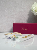 Eyeglasses with clear lenses and gold metal frame, white temple arms