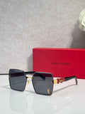 Square sunglasses with dark gradient lenses, gold frame and YSL logo hardware