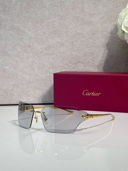 Cartier square sunglasses with tinted lenses and gold-tone frame, angled front