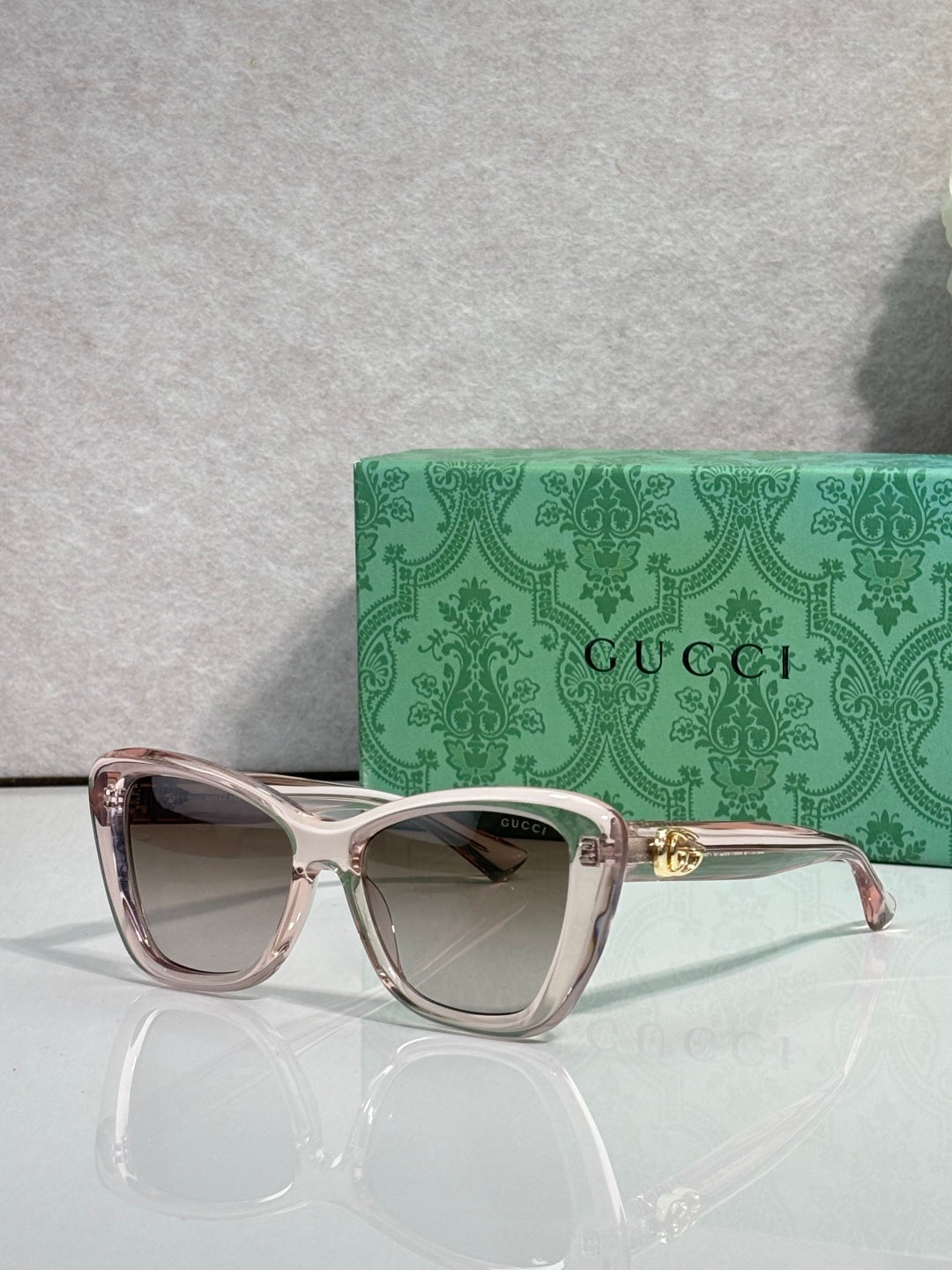 Designer eyeglasses with light translucent frames and tinted lenses