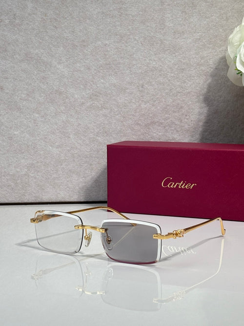 Cartier eyeglasses with gold frame, brown-tinted square lenses