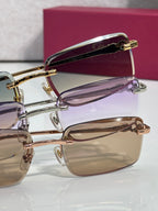 Cartier eyeglasses side view with stacked gold frames and tinted lenses