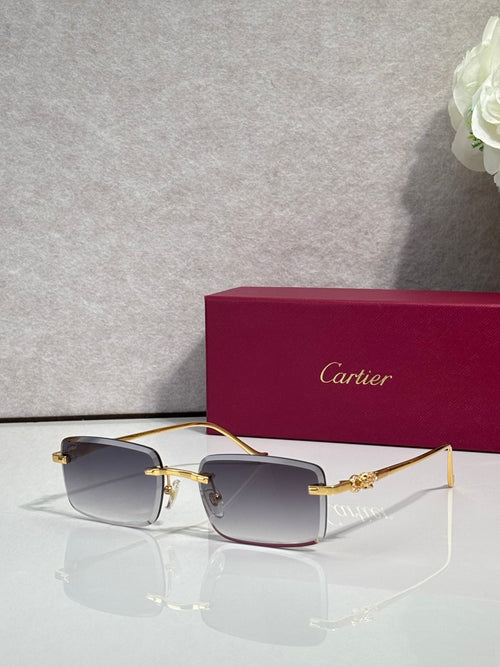 Cartier glasses with gold frame and dark gradient lenses, square silhouette