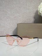 Bvlgari cat-eye sunglasses, burgundy frame, pink-tinted lenses, gold accents