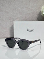 Celine sunglasses with dark frame, tortoiseshell temple tips, and tinted lenses