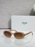 Celine sunglasses with light tan frame and brown-tinted oval lenses