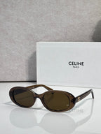 Celine sunglasses with tortoiseshell frame and dark brown oval lenses