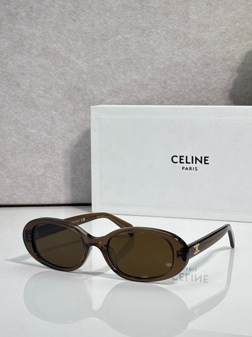Celine sunglasses with tortoiseshell frame and dark brown oval lenses