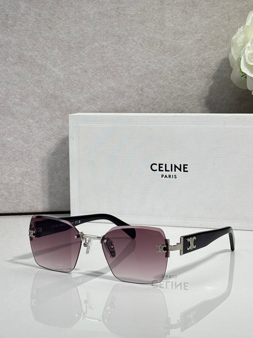 Square sunglasses with black frame and dark purple gradient lenses, silver accents