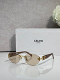 Celine round sunglasses with gold frame, brown-tinted lenses, and black arms