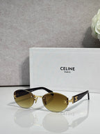 Celine round sunglasses with gold frame and olive-tinted lenses with black accents